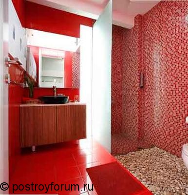 дизайн красной ванной комнаты