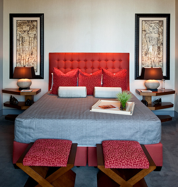 Дизайн спальни с красным центром