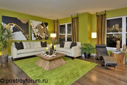 интерьер гостиной в зеленом цвете