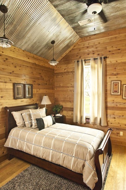 Дизайн спальной комнаты в деревянном доме.