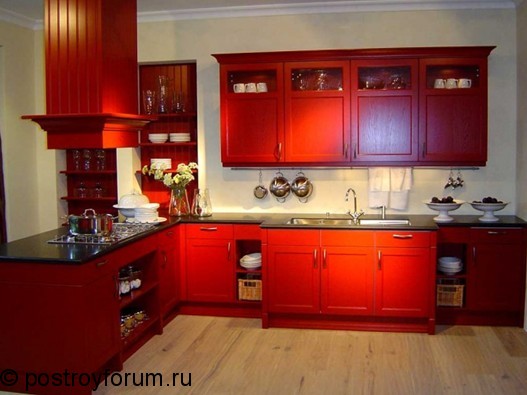 кухни угловые красные фото 