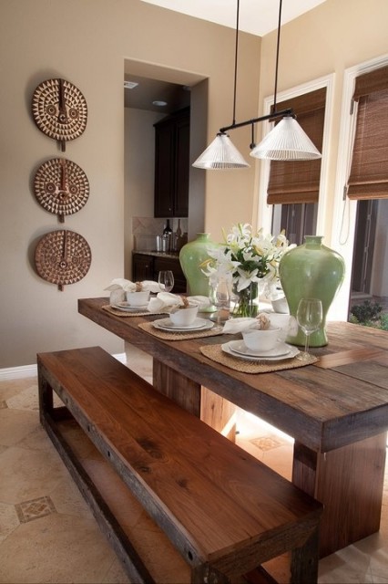 Современный дизайн столовой в деревянном стиле