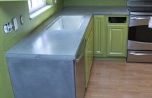 Дизайн кухонной комнаты в зеленом цвете.